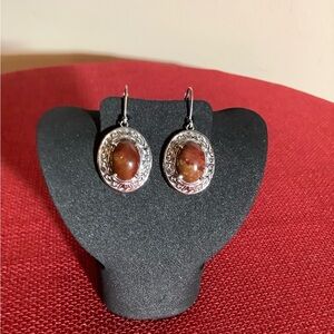 Sterling-Style Brown Stone Drop Earrings
